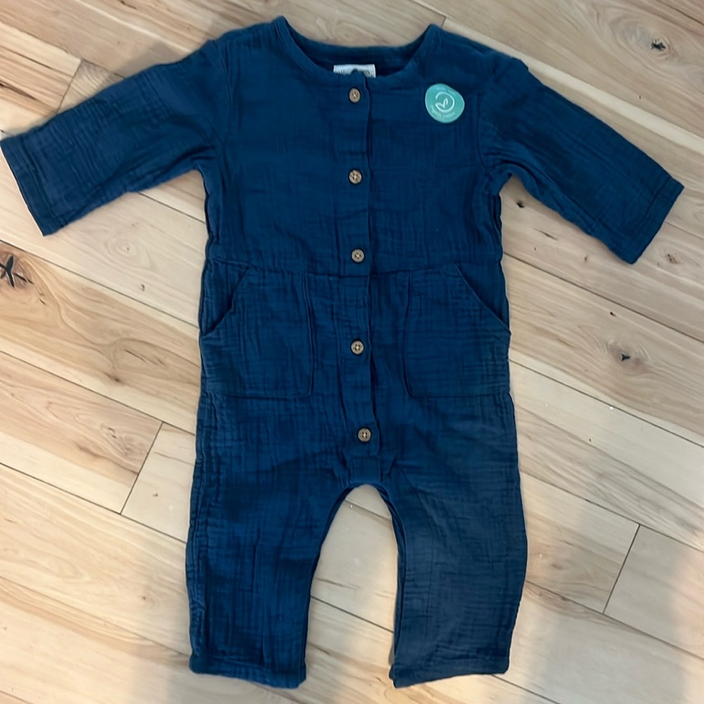 Organic cotton Blue Button-Up Baby Jumpsuit